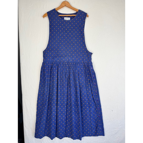 Nell Flowers J.G. Hook VTG Blue Corduroy Floral Jumper Dress Sz 14 Cottagecore - Picture 2 of 8
